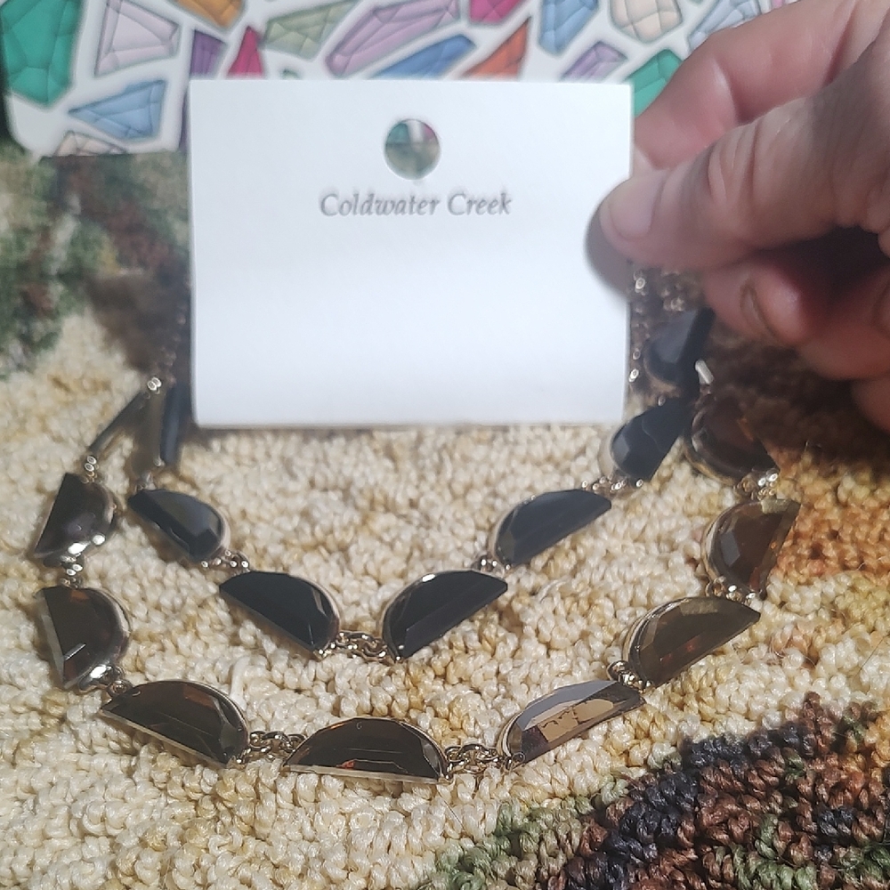 Coldwater Creek Black and Gold Statement Necklace New